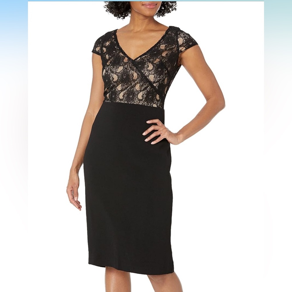 Dress The Population Jaleah‎ Sheath Midi Black Evening Cocktail Dress Medium